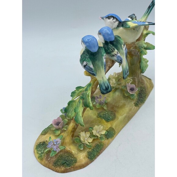 Vintage Crown Staffordshire 3 Bluebirds on Log Bone China Figurine by J.T. Jones - Picture 6 of 12